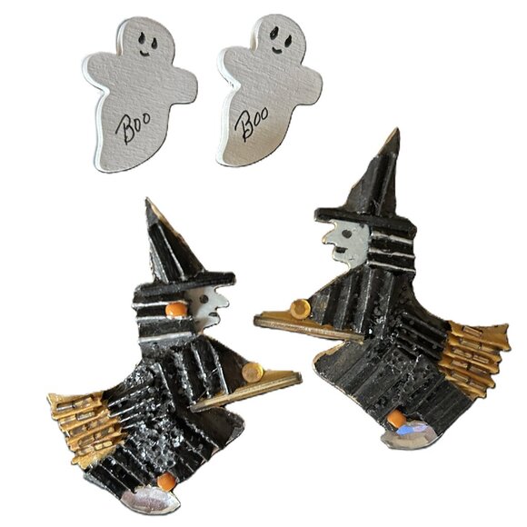 Halloween Earrings – Set of 2 Pair (Witch on Broom and Ghost “Boo”) - Picture 12 of 14